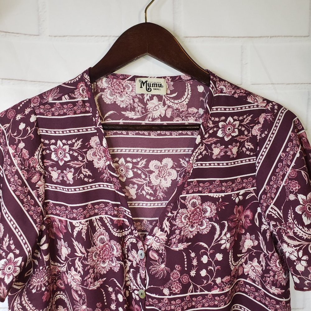 Show Me Your Mumu Burgundy Floral Chiffon Crop Top womens S Feminine Sexy Blouse